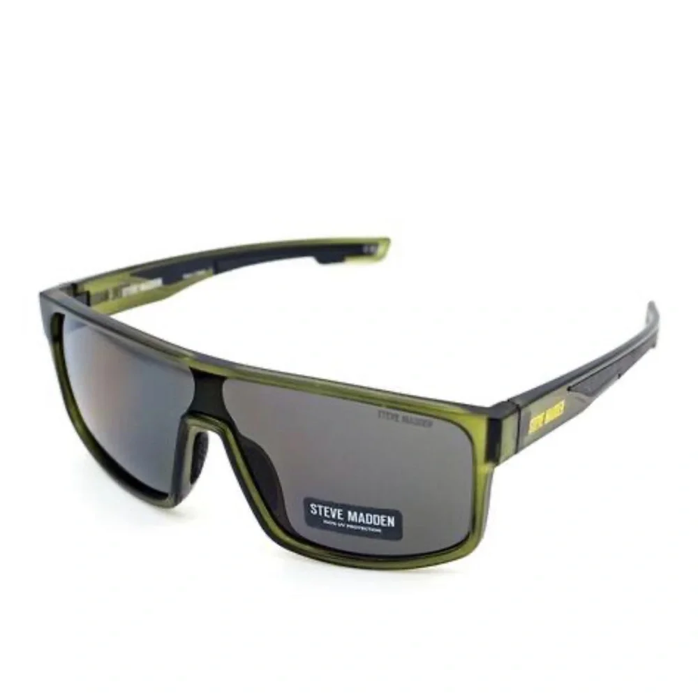 Steve Madden Shield Sunglasses Green Black Wrap Sport Style UV Protection New